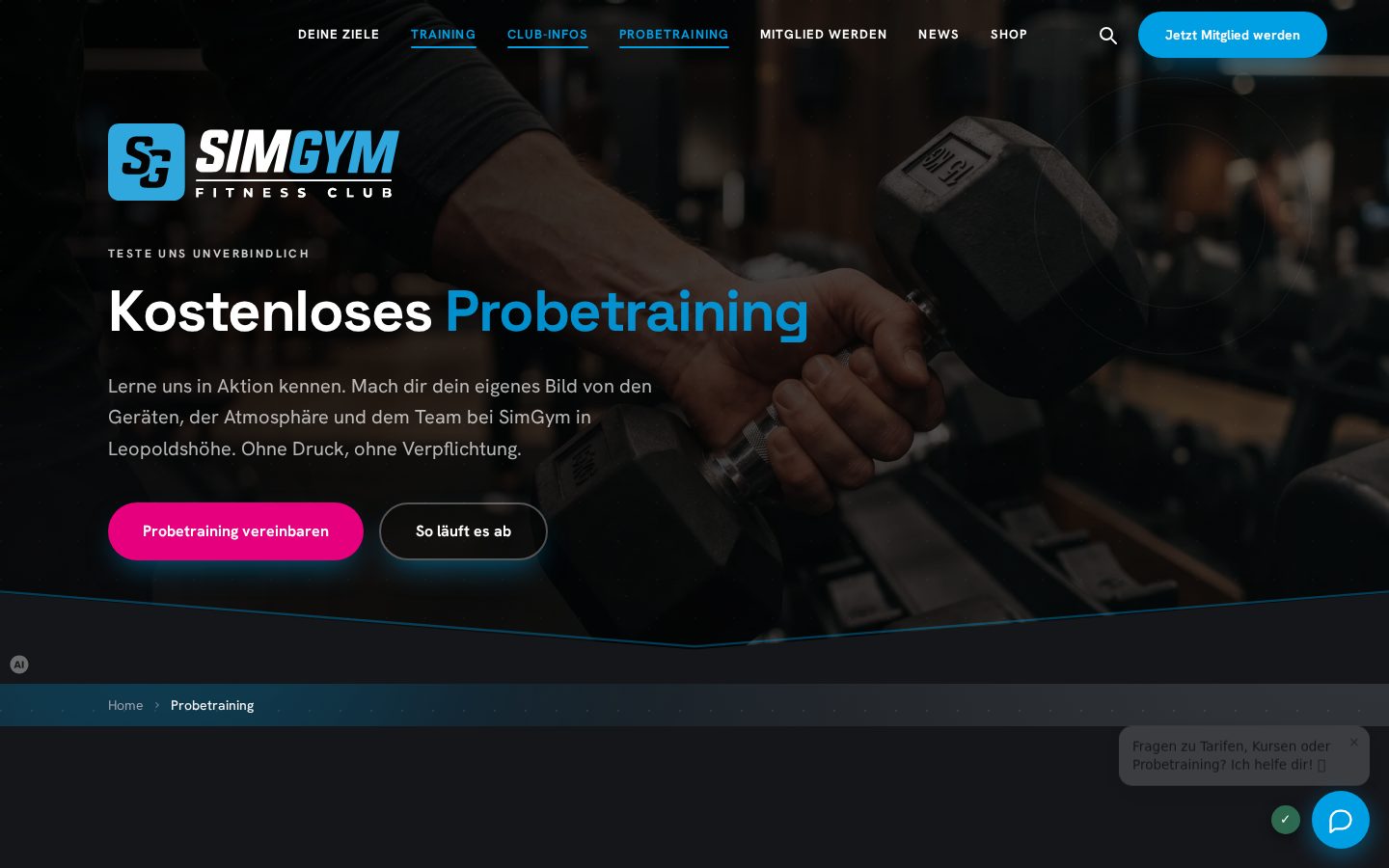 SimGym Probetraining mit Terminwahl (preprod)